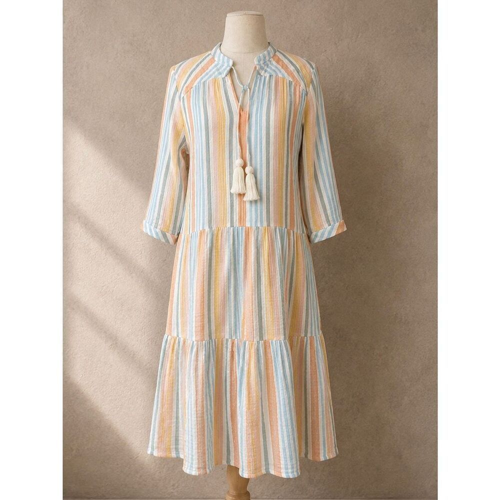 Soft Surroundings Sz MP Laguna Gauze Dress stripe new